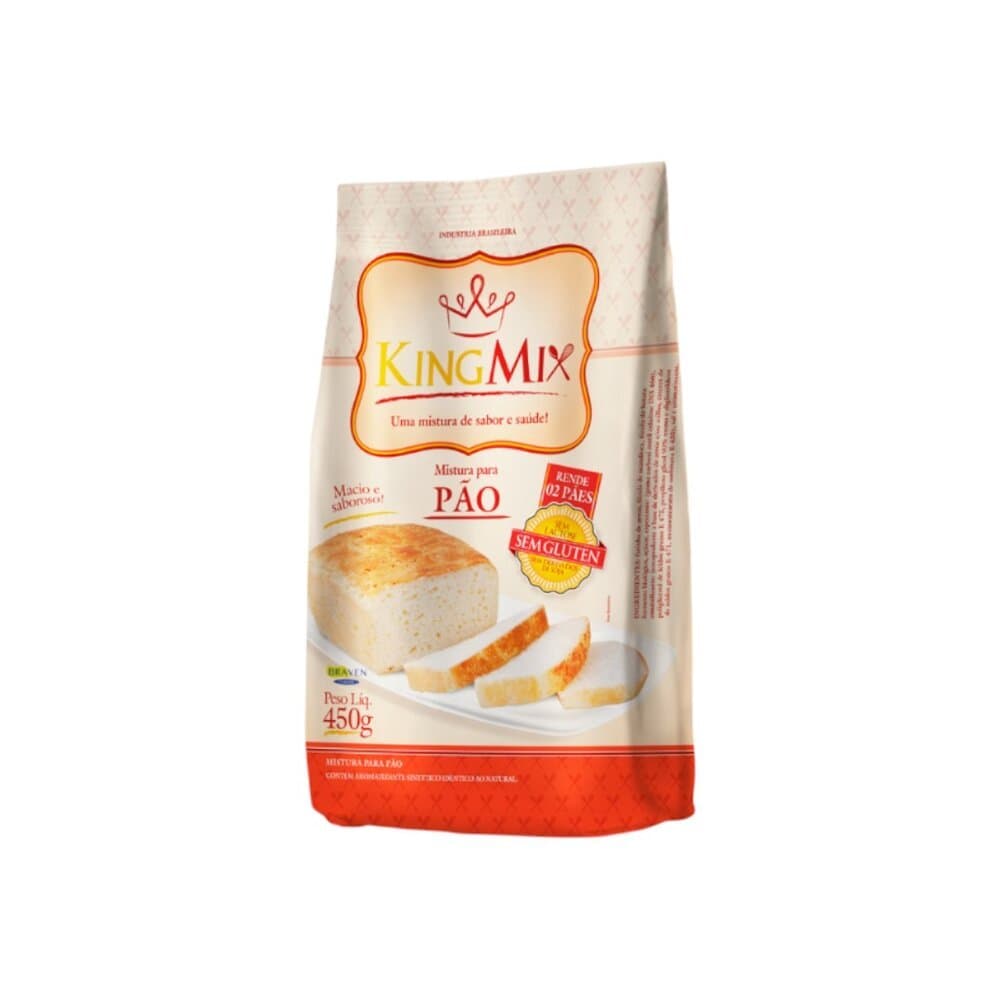 Mistura para Pão Sem Glúten Sem Lactose 450g Fácil Rápido Caseiro King Mix