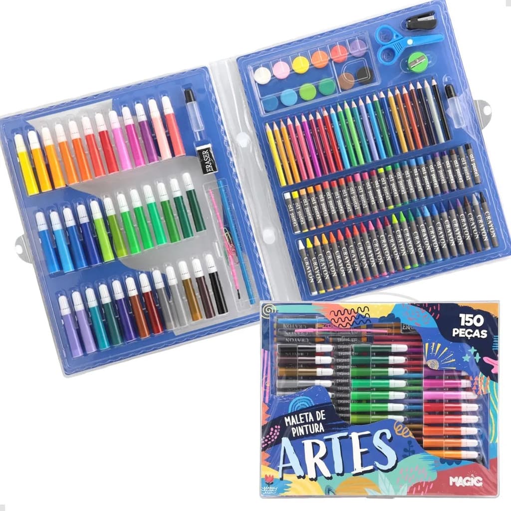 Maleta Kit de Pintura Infantil Escolar 150 peças Artes Magic