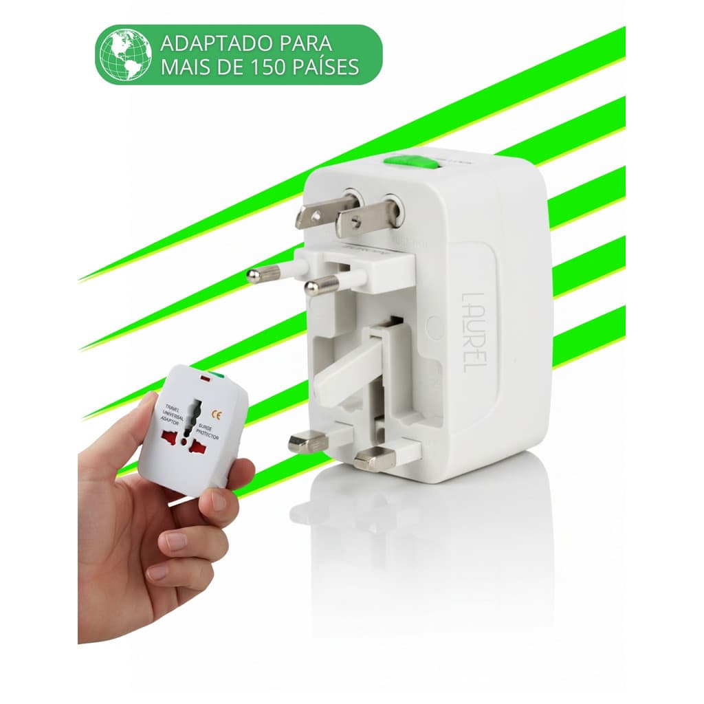 Adaptador Benjamin Tomada Universal para Viagem Internacional Pino Americano Argentina Portugal 10 Amperes Proteção cont