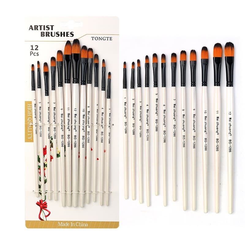Kit com 12 Pincéis artísticos para pintura cerdas macias, aquarela, guache, pintura a óleo, acrílico