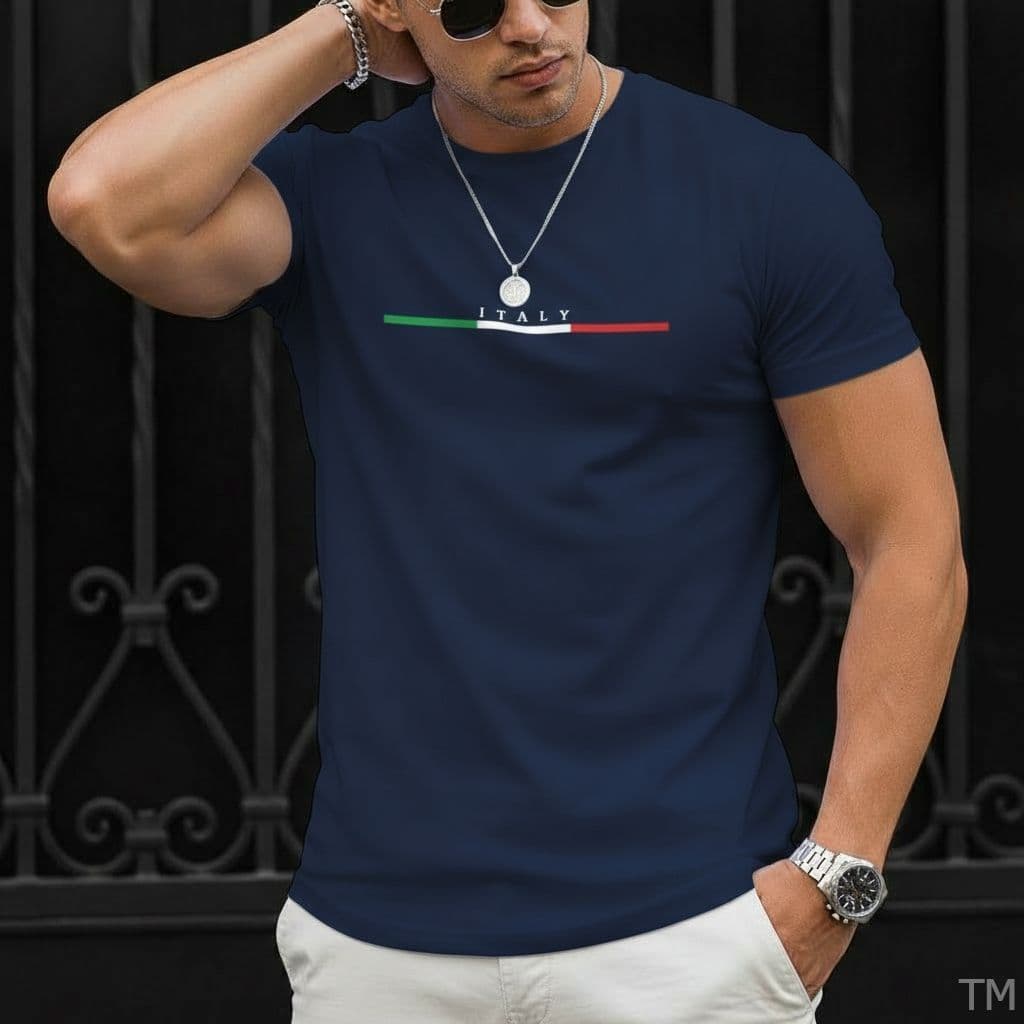 Camiseta Básica Casual de Gola Redonda Masculina Estampa Italy Street Malha Respirável