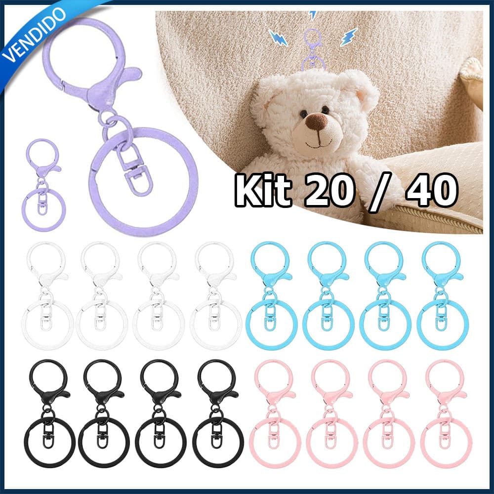 Kit 20/40 Fecho tipo lagosta acessórios para chaveiros chaveiro clipe giratório tipo chave inglesa argola plana dividida