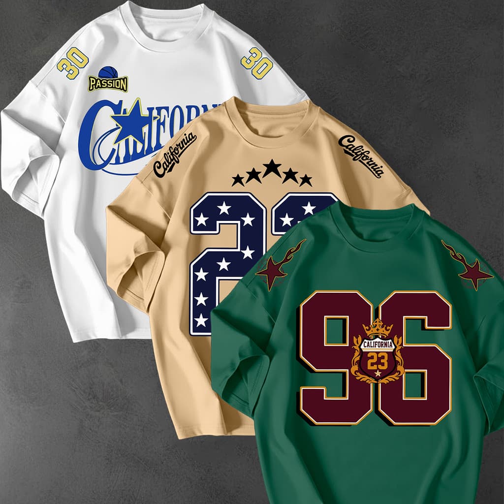 Kit 3 Camisetao Oversized Estilo Rua Streetwear California 30 23 96 Unissex 100 Algodao Tshirt Largo