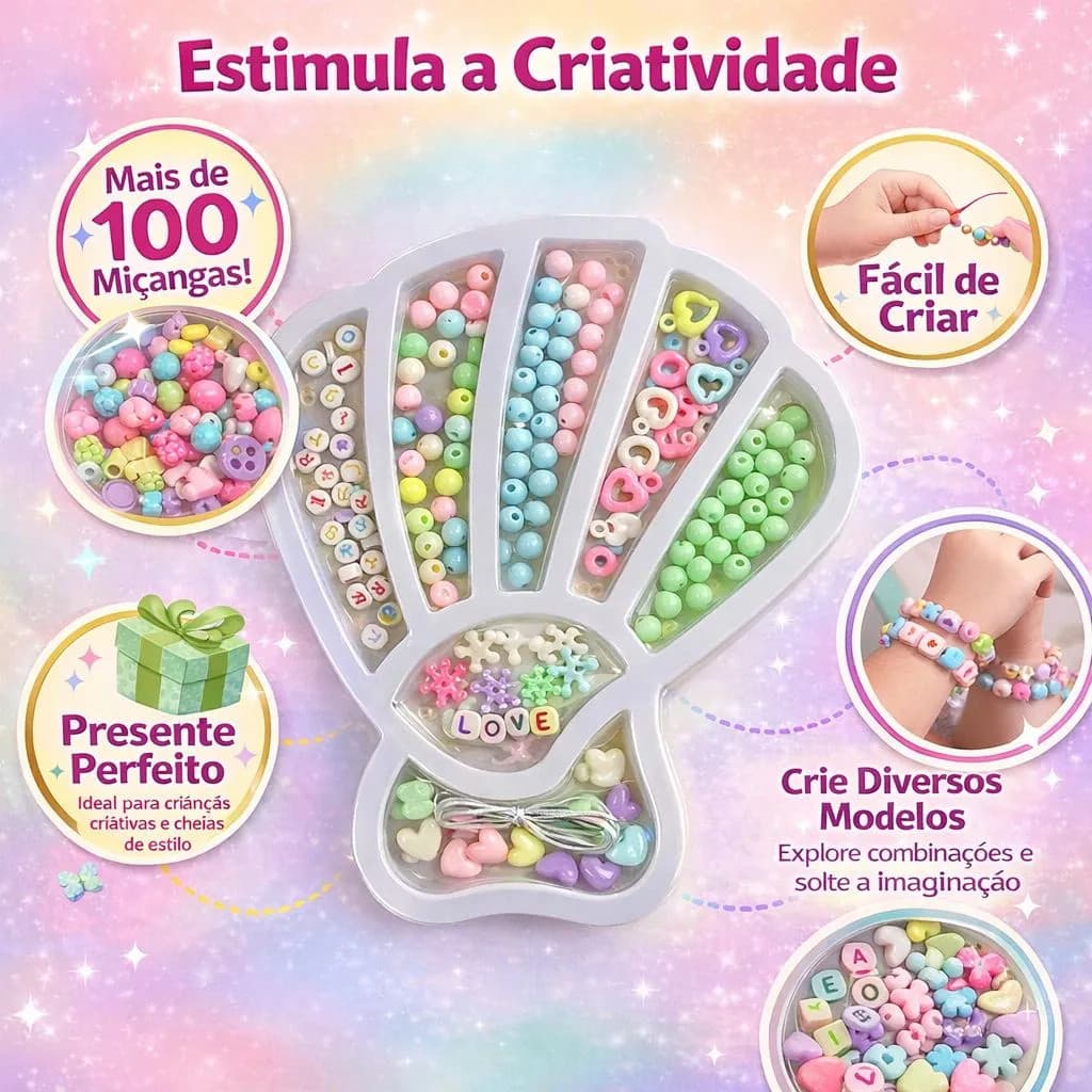 Fábrica de Pulseiras Criativa com +100 Miçangas – Brinquedo Educativo e Interativo