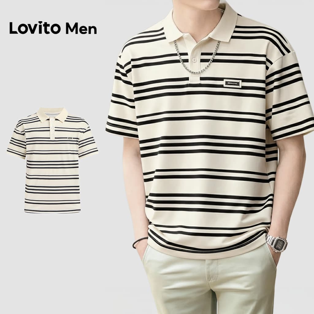 Lovito Men Camisa Polo Casual Geométrica Camisa Polo de Primavera/verão para Homens L187ED103