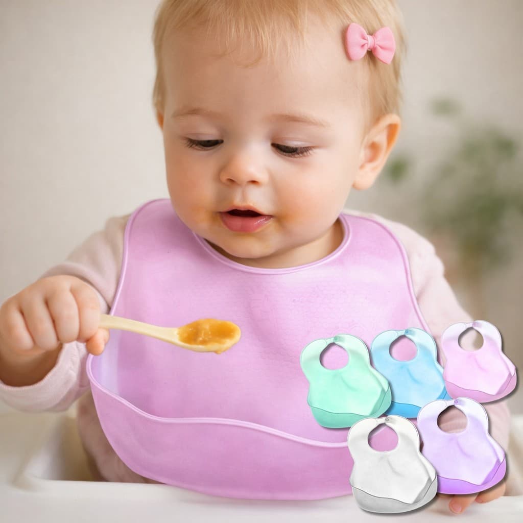 Babador Infantil Silicone Impermeável Papa Cata Migalhas Livre Bpa Babetes De Silicone Babador Ajustável