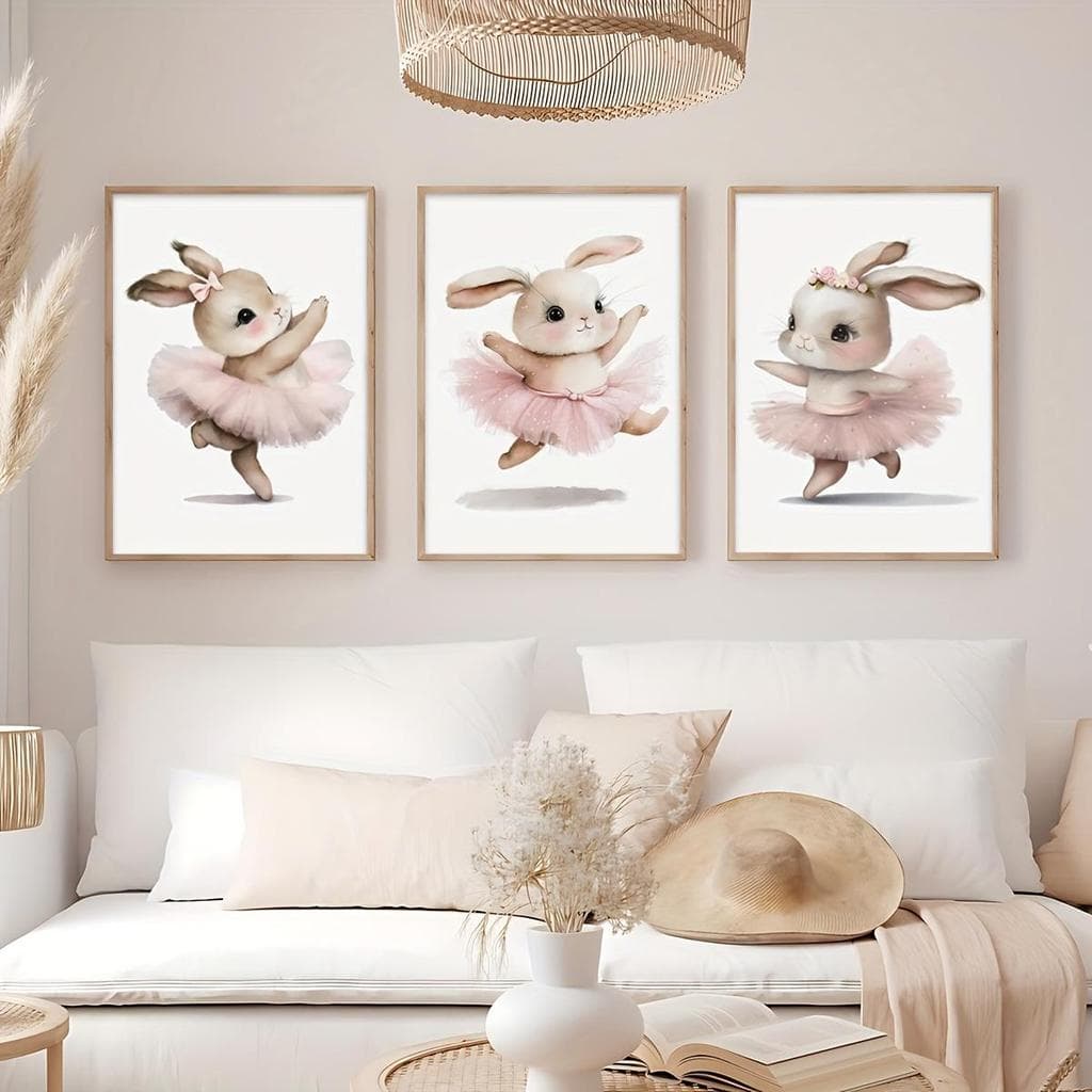 Quadro decorativo 3 Peças Coelha Animal Fofo Bale Bailarina