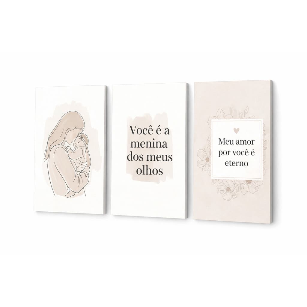 Kit 3 Quadros Decorativos Mãe e Filha – Menina dos Meus Olhos – 20x30 ou 40x60 – frete gratis