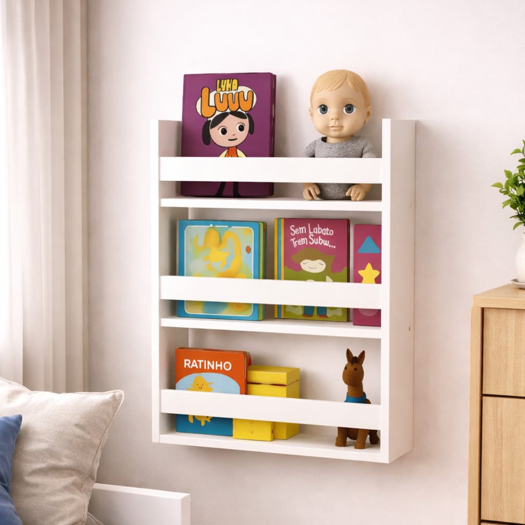 Estante Vertical Branca Compacta em Madeira Mdp Para Livros Decoração Temperos Quartos Sala Cozinha