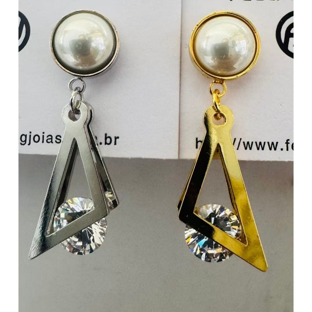Brinco  50# Feminino Brilhante Zircônia Elegante Casual Dourado Prata Blogueira Gota perola