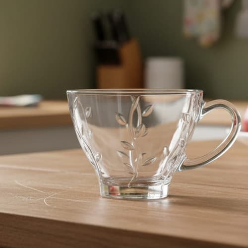 Jogo 6 Xicaras Vidro Flower 200ml Sem Pires Transparente Flower