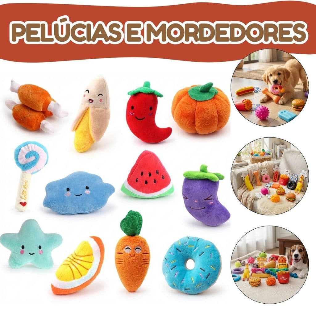 Mordedores Para Cães Brinquedos de Borracha e Pelúcia Resistentes Sortidos