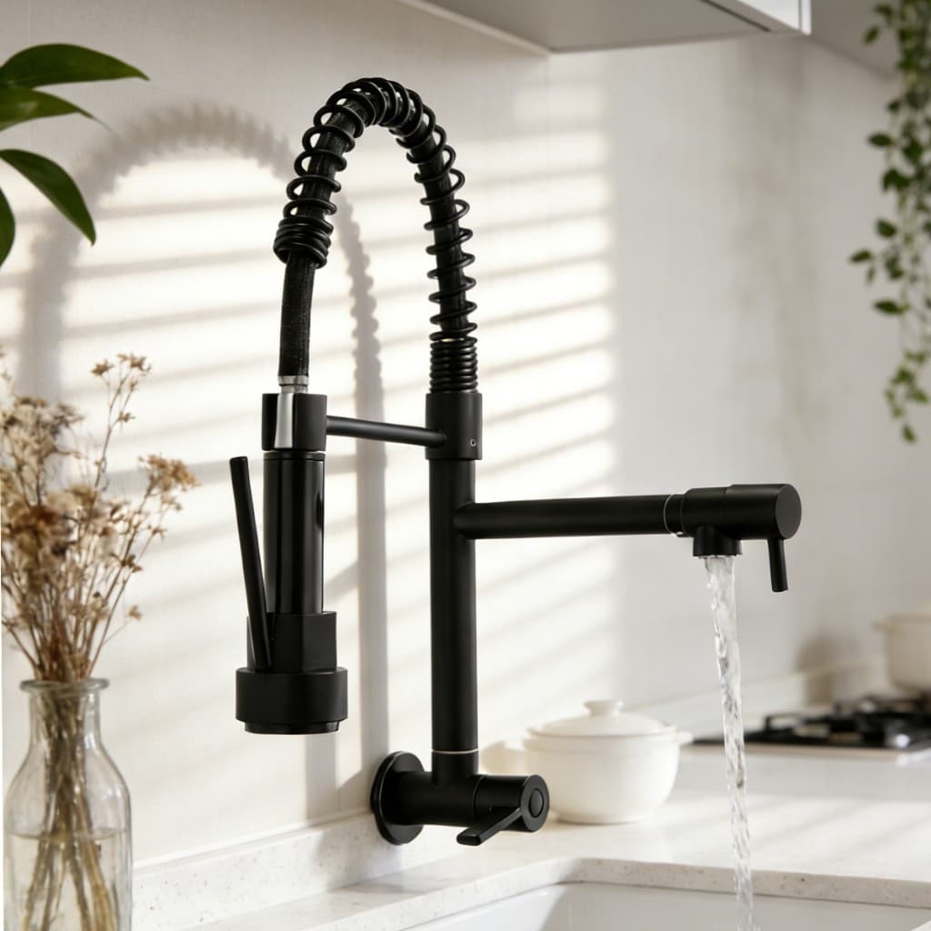 Torneira De Cozinha Gourmet , Mola Extensível , Extensão De Spray De Preparação , Prata Fosca/Preta , Modelo De Bancada