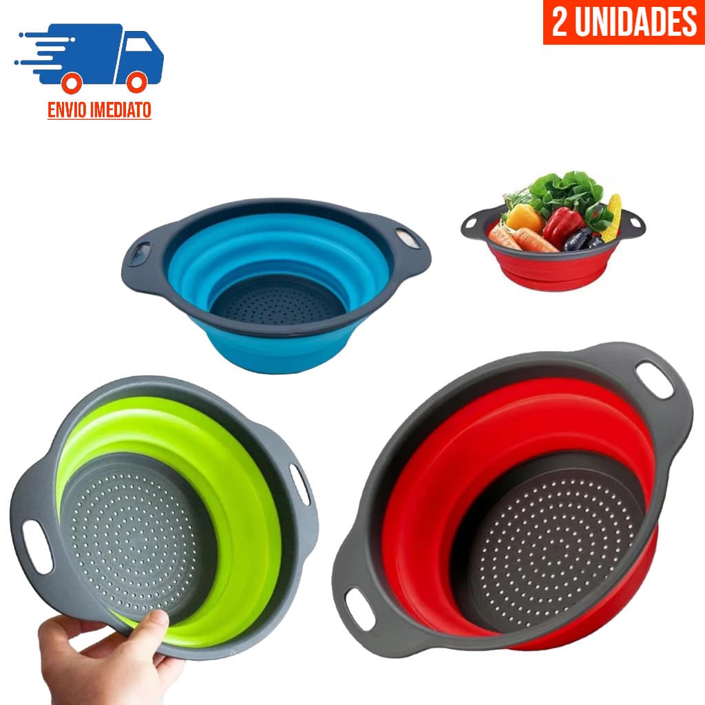 Kit 2 Escorredor De Macarrão Retrátil de Silicone para Salada Frutas Legumes Cozinha