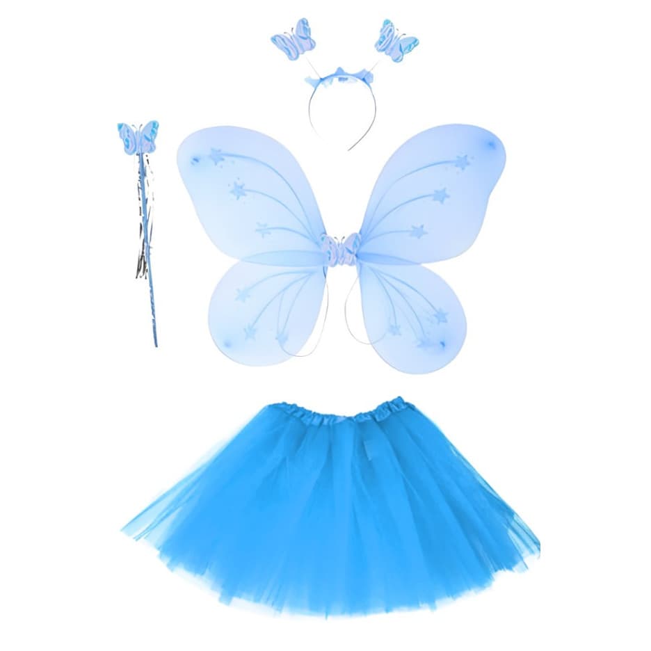 Kit Borboleta Infantil Fada C/ Asa Varinha Tiara E Saia Tule 40cm Todas as Cores