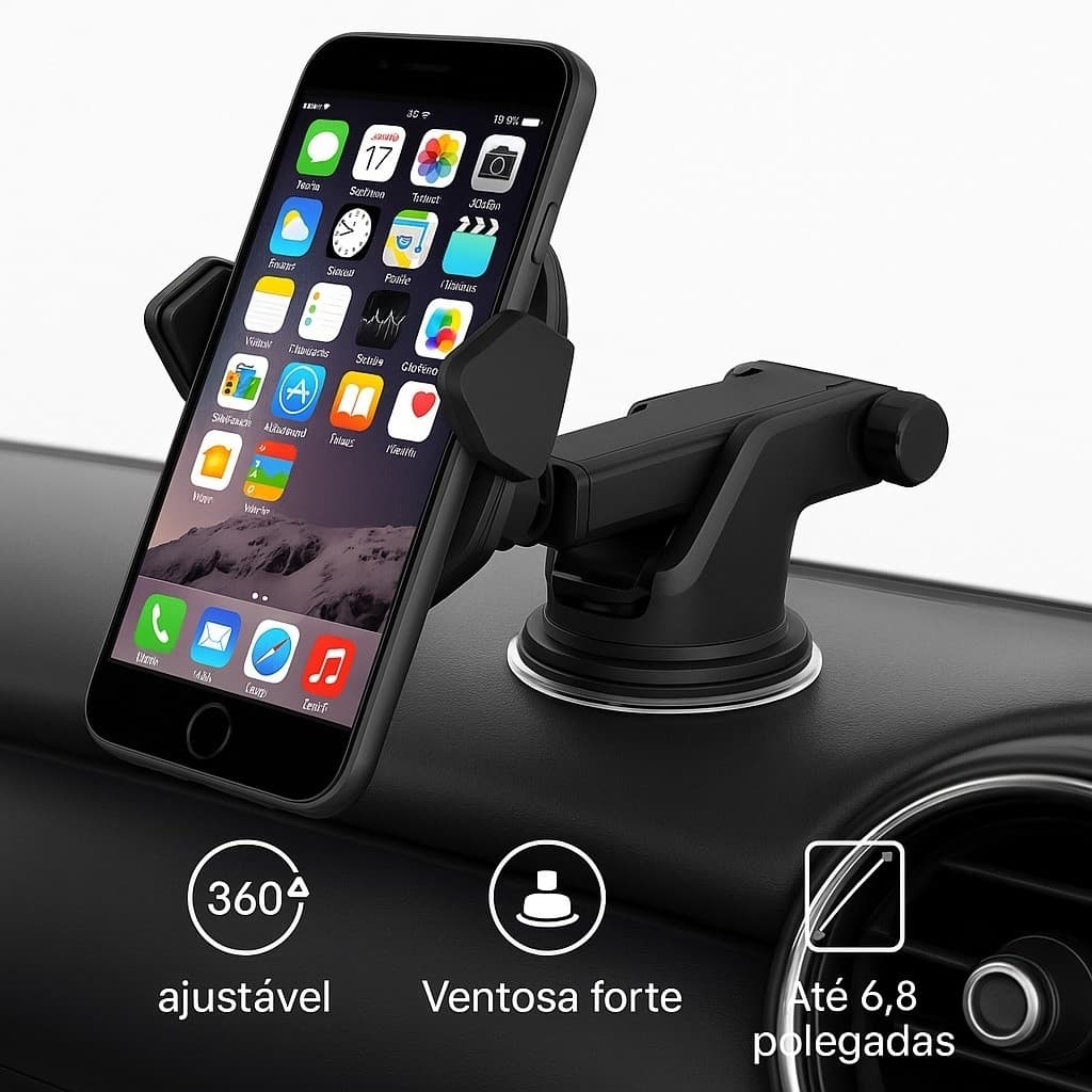 Suporte de Celular para Carro com Trava Automática Rotação 360° Universal
