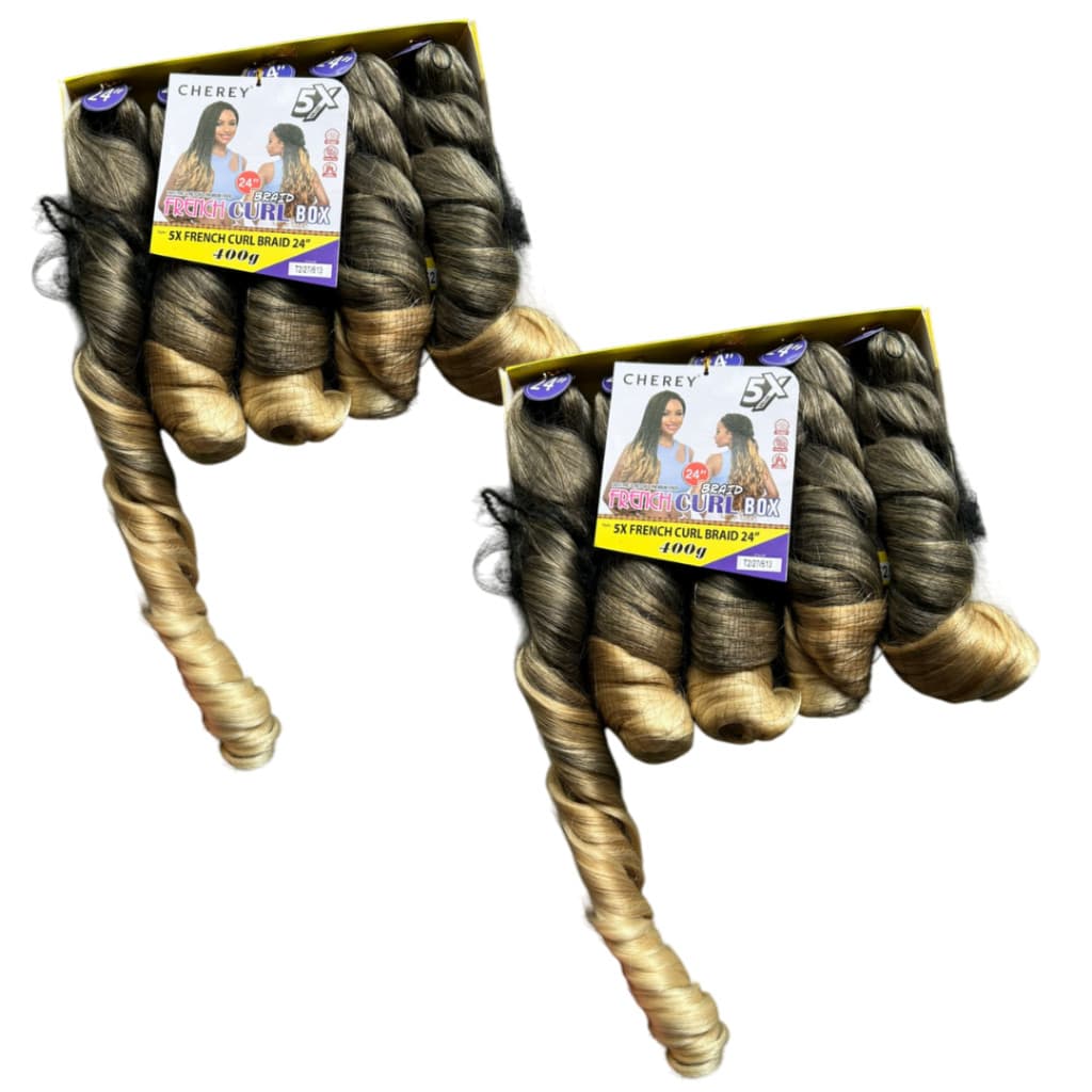 kit 2 French Curl Cor T2/27/613 Castanho Com Mel e Loiro Fibra Premium jumbo Ondulado Cherey 400g