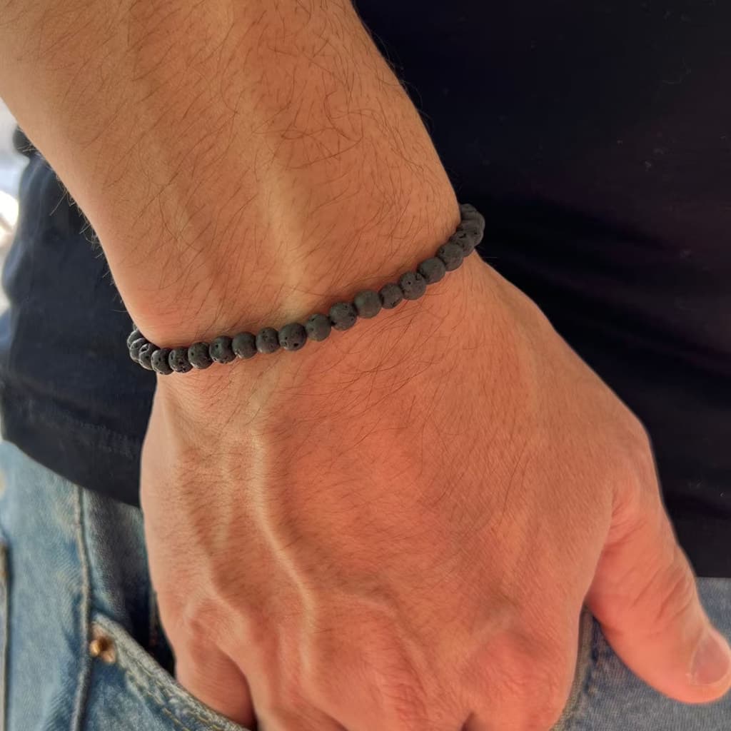 Pulseira Masculina Jarn com Pedra Natural Vulcânica