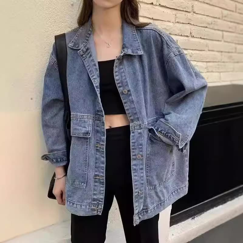 Americano retro denim Jaqueta Feminina ins Versátil Outono 2026 Primavera Verão Nova Versão Coreana Solta Manga Comprida