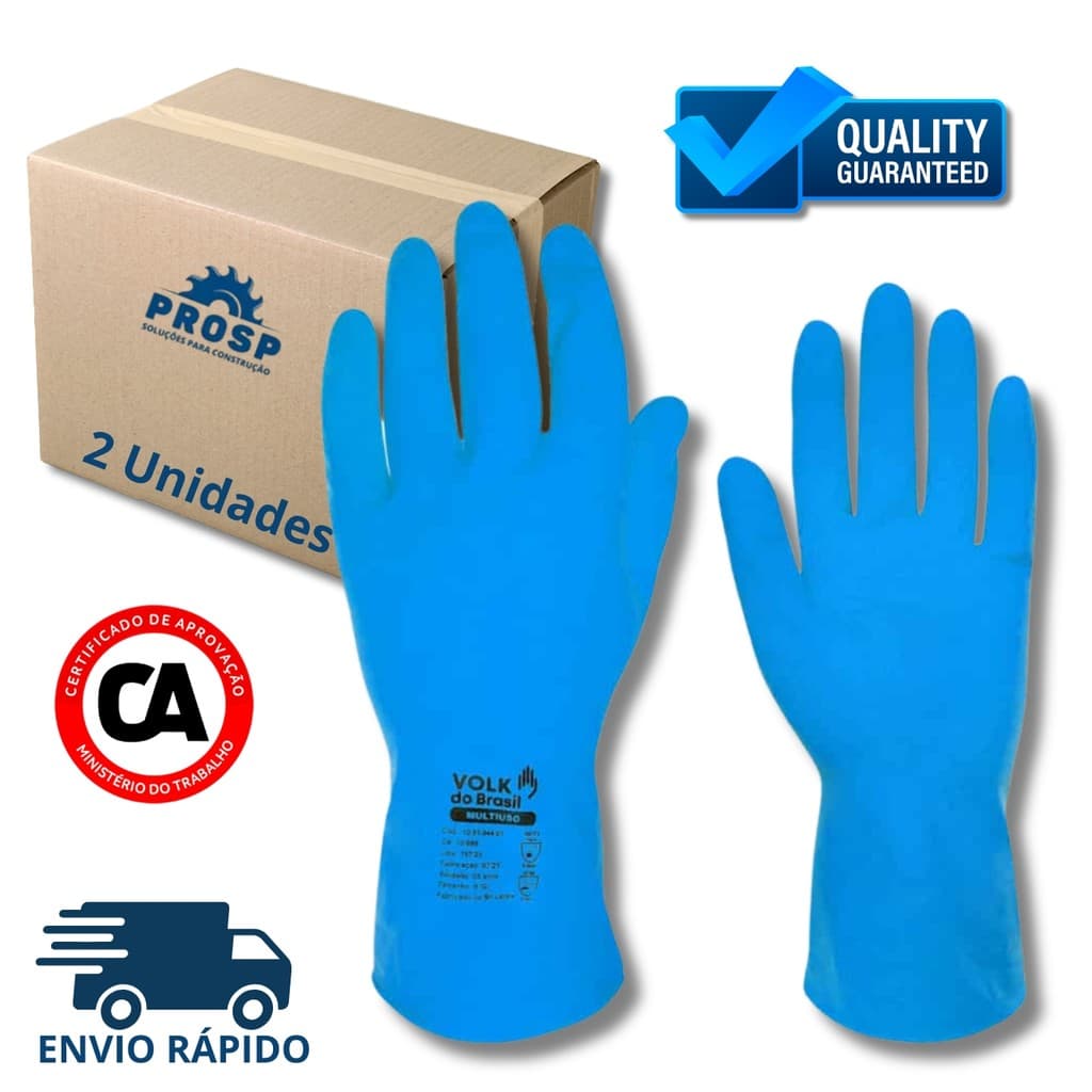 Kit 2 Pares Luva Latex AZUL Multiuso Antiderrapante Impermeável Limpeza Louça Faxina Jardinagem