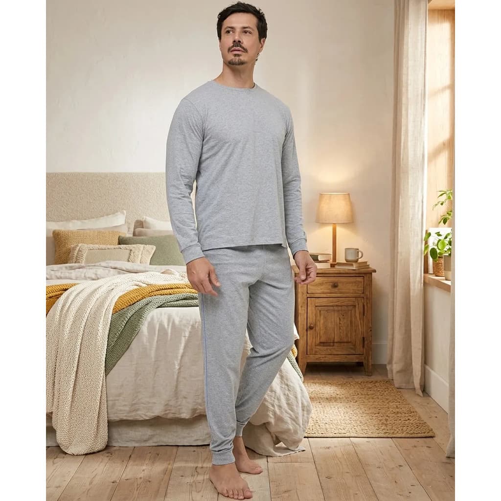 Pijama Masculino Longo Adulto Capy Road Borth Evanilda  0048 Cinza Mescla Tamanho P