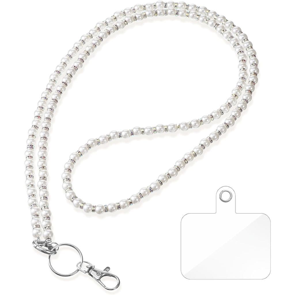 Cordão de Pérolas para Mulheres, Cordões de Pérolas para Porta-Crachás, Cordão de Pescoço com Pérolas Artificiais, Cordã