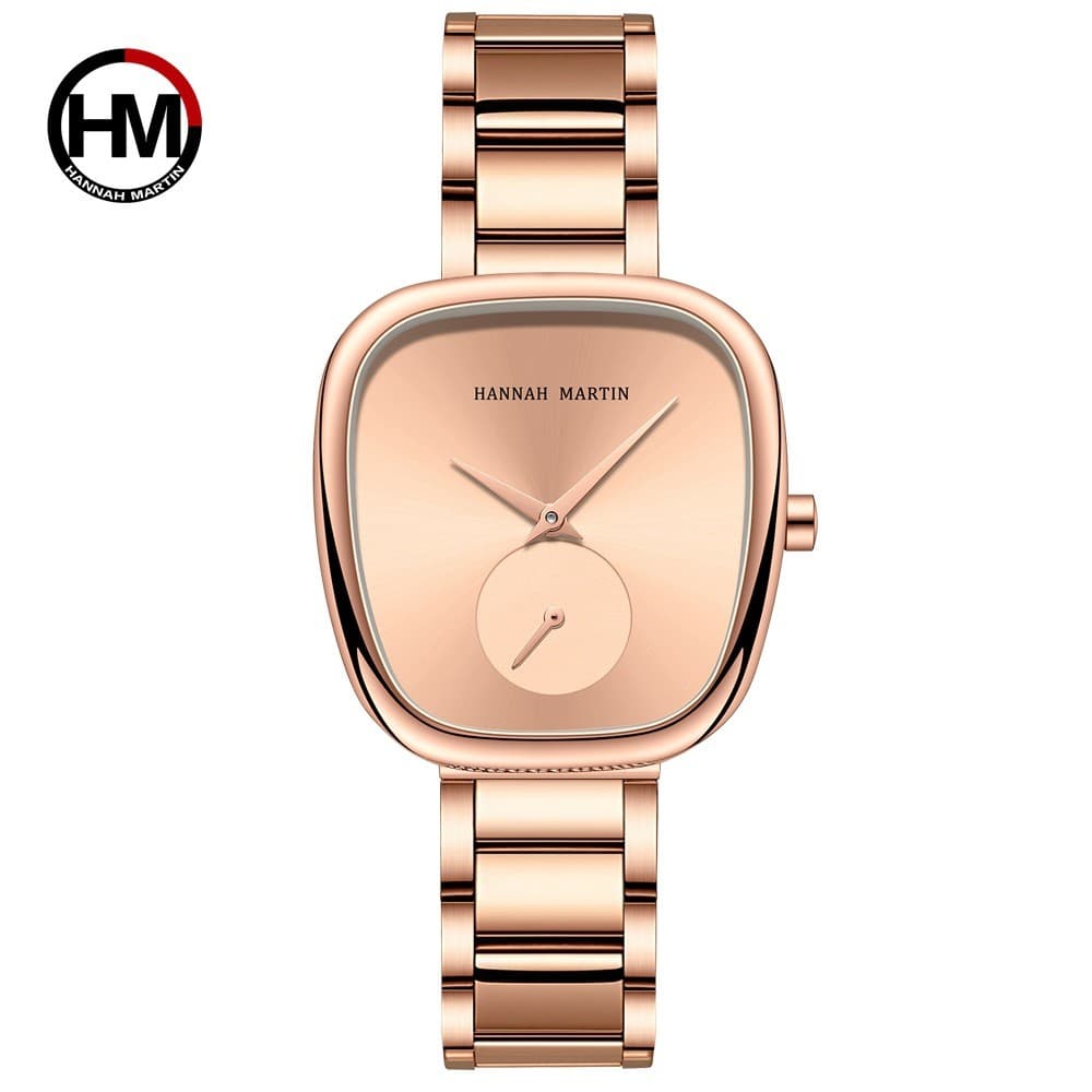 Senhoras de aço inoxidável relógio feminino banda aço relógio de quartzo criativo duas mãos metade barril vinho Design e