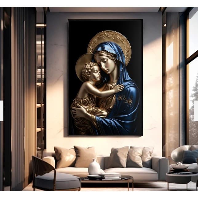 Quadro Decorativo 110x80cm Virgem Maria e menino Jesus