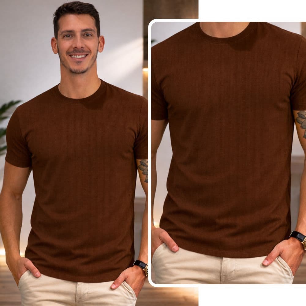 Camiseta Masculina Tricot Camisa Canelada Texturizada Premium Tecido Grosso
