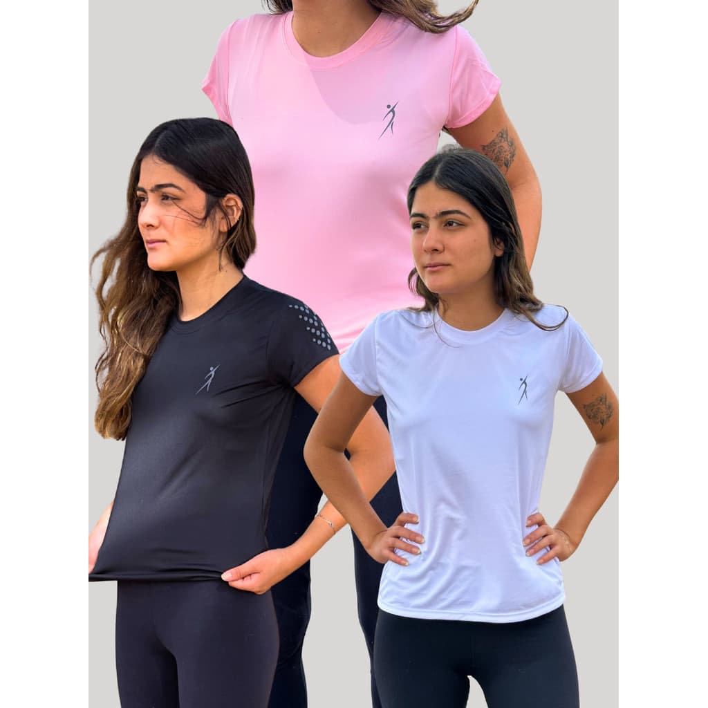 Kit 3 Camisetas Feminina Dry Fit Academia Treino Corrida Esportes Caminhada Poliéster Premium