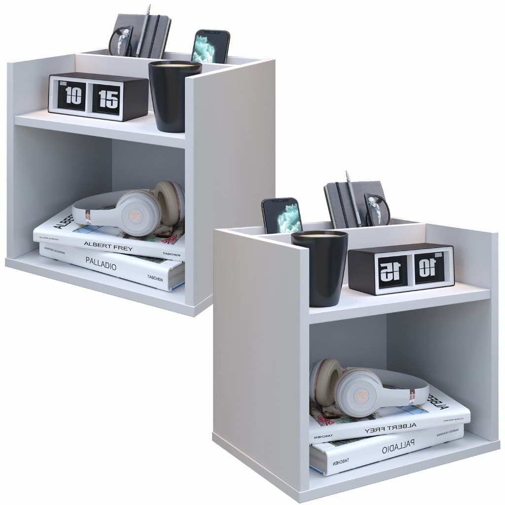 Conjunto Mesa de Cabeceira Mudo Suspensa Madri Porta Celular e Nicho Kit Criado- Diversas cores