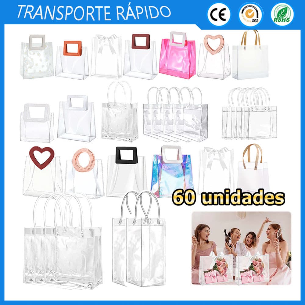 Kit 60 Saco transparente para presentes saco de festa casamentos/aniversários/chá de bebê saco transparente reutilizável