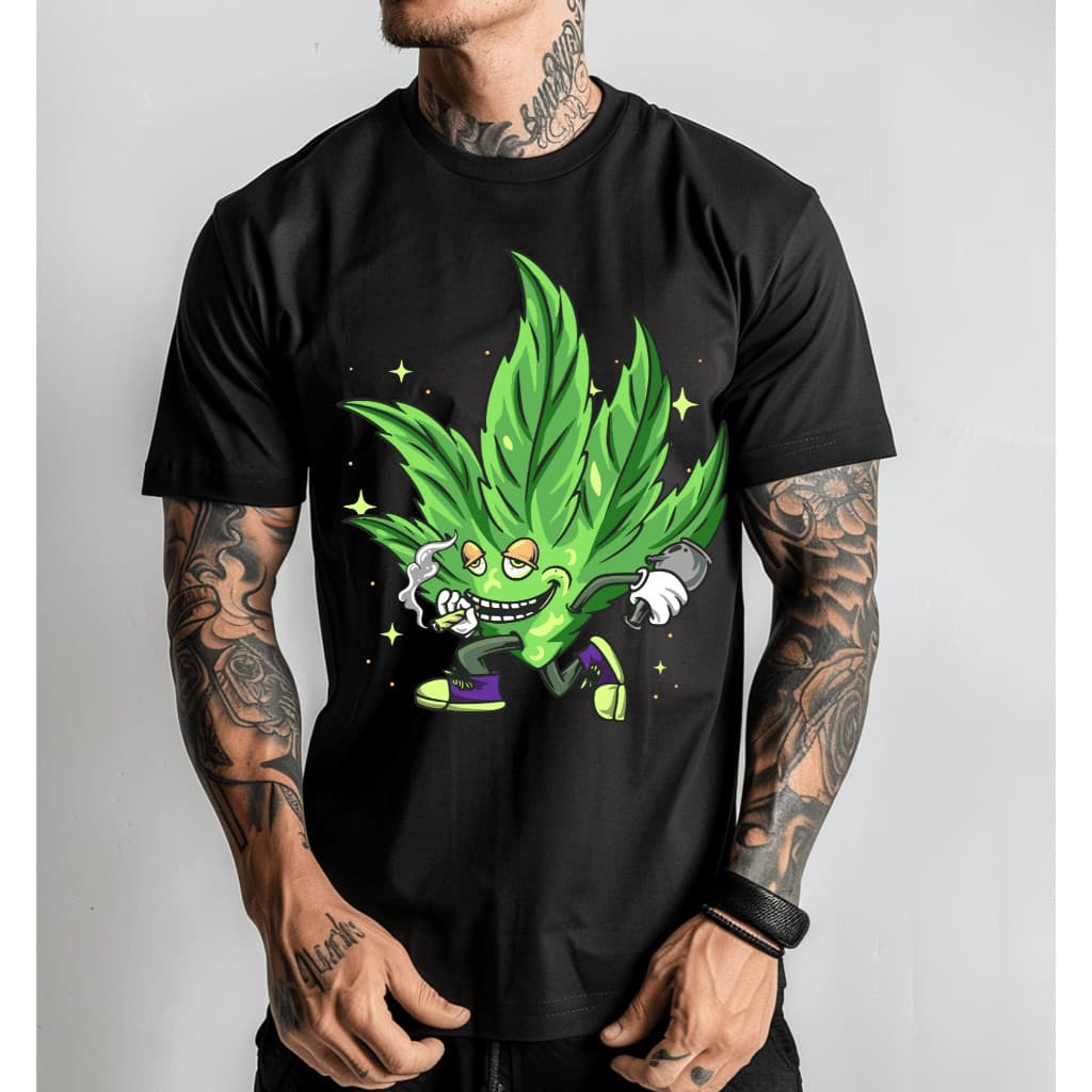 Camiseta Regular Unissex Casual Algodão 30.1 Canabis Folha de Maconha Fumando