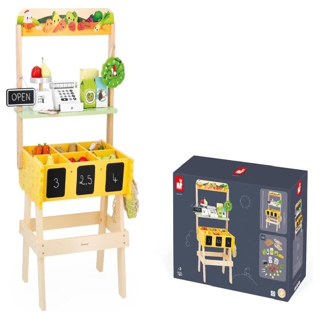 Meu Primeiro Mercadinho Janod Madeira Brinquedo Educativo Infantil com 32 Acessórios