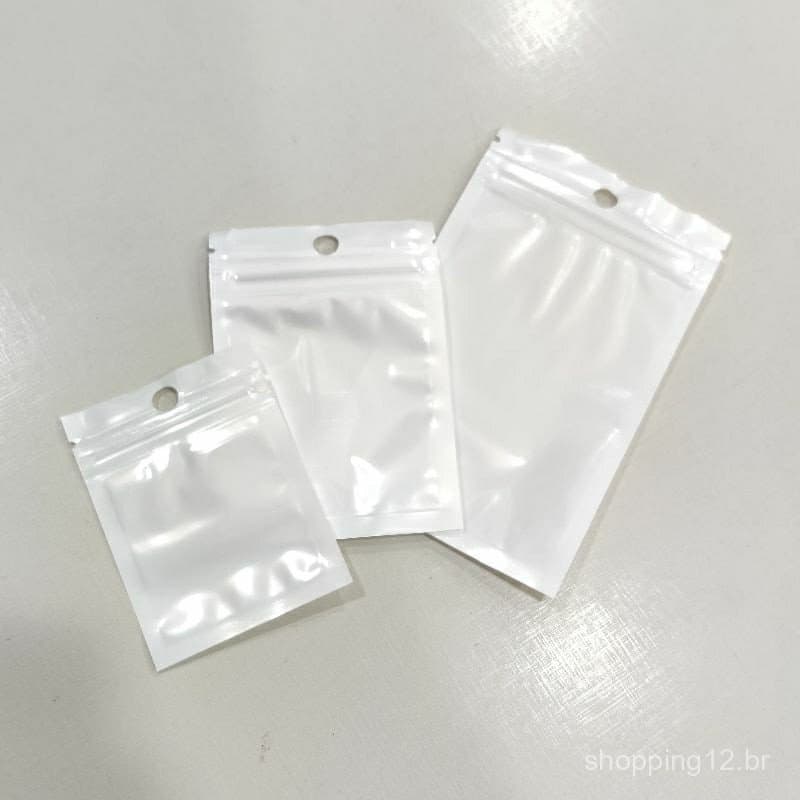 Saco Zip Lock com fundo branco. 100 Unidades. Tamanhos 6x8/ 7x10/ 8x13/ 10x15/ 12x20/ 14x20