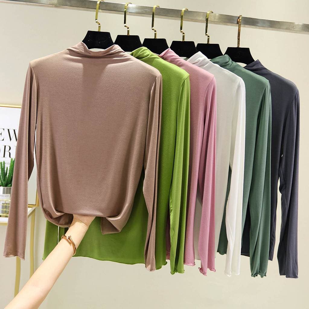 Primavera outono Modal meia gola alta camisa de fundo máscara interna camiseta feminina de manga comprida magro-ajuste m