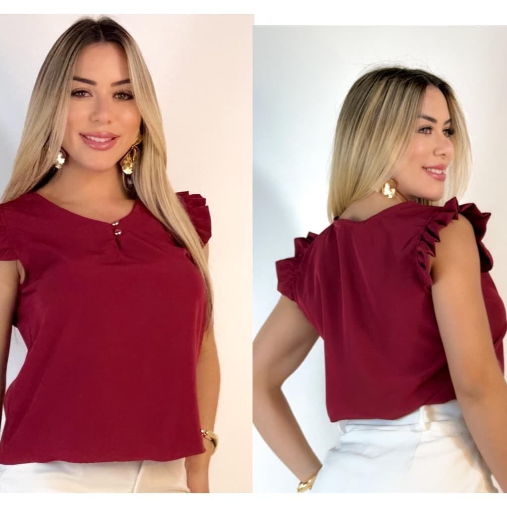 Blusa Feminina Babado Decote Elegante Casual Social Leve Chic M a GG