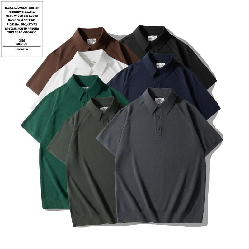 Ice Silk Cool Summer Polo italiano de manga curta camisa polo de malha lapela camiseta de seda gelada