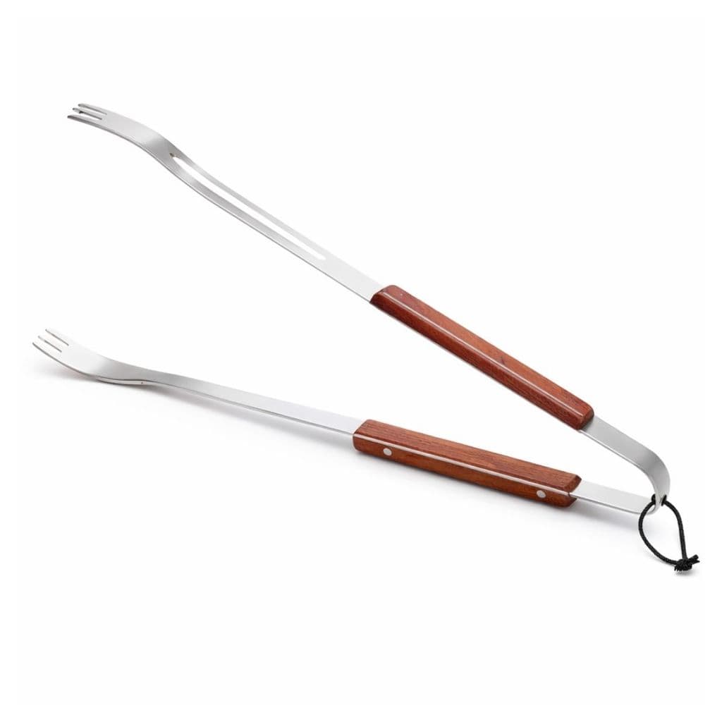 Pegador Carne Pinça Churrasco Aço Inox Madeira 38cm Resistente