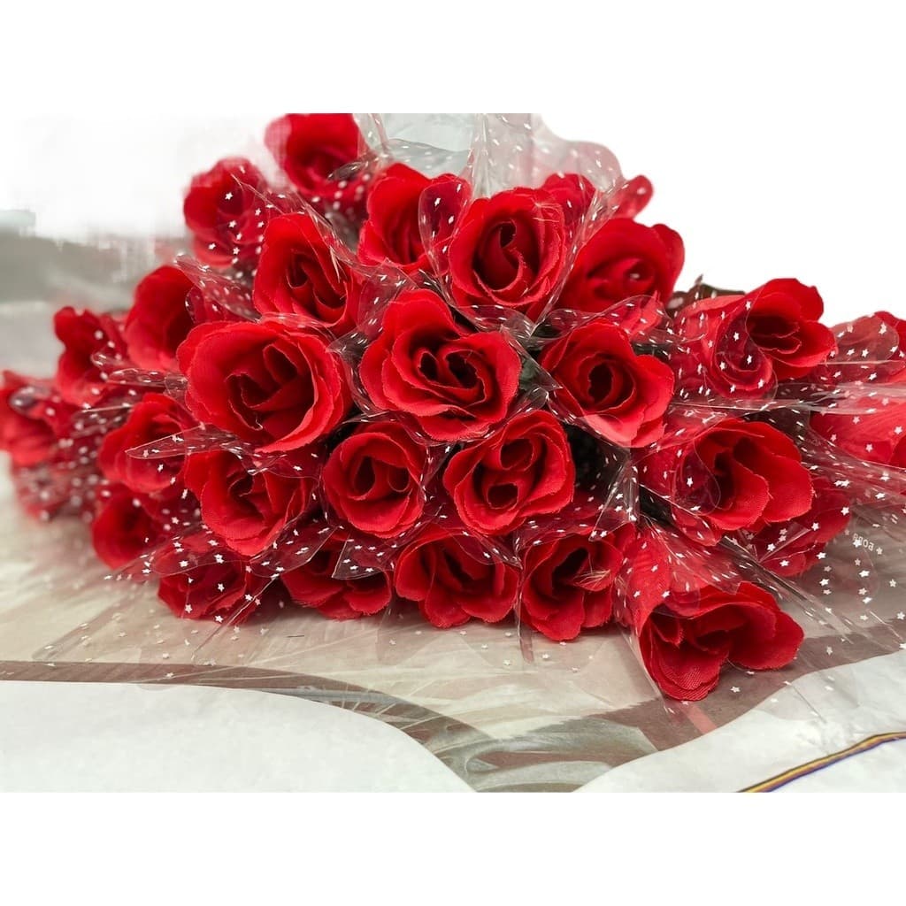 5 Unidades Botão de Rosa Vermelha Artificial com Saquinho para Presentes e Decoração