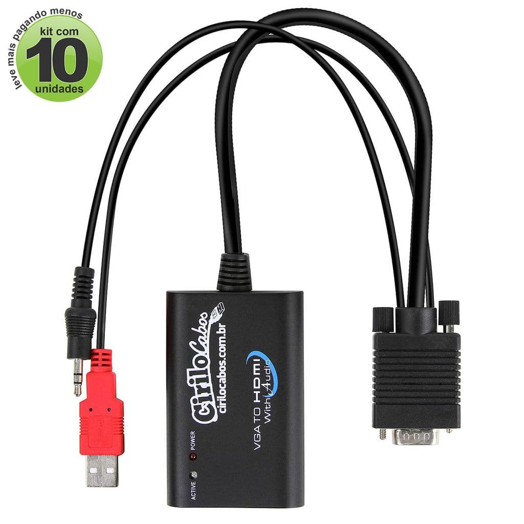 Conversores Vga Para Hdmi Com Áudio Usb - Kit Com 10