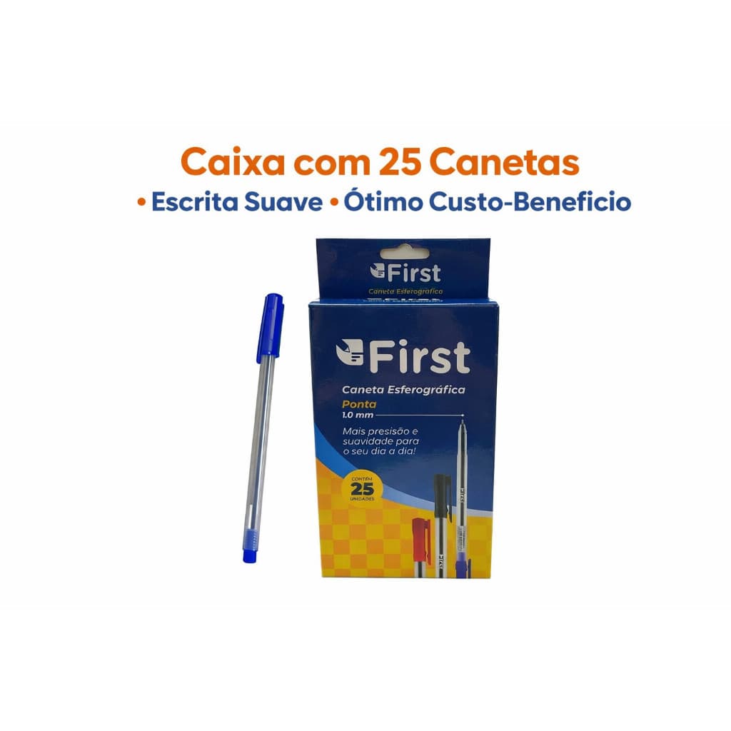 Kit 25 Canetas Esferográficas Azul 1.0mm | Escrita Suave e Precisa | Uso Escolar e Escritório