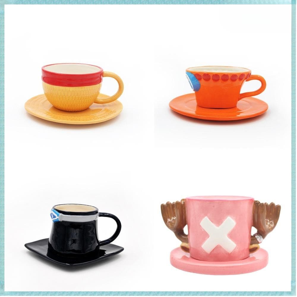 Caneca de Anime One Piece ESPOIR em Forma de Chapéu de Luffy, Xícara de Café de Cerâmica Sabo com Pires