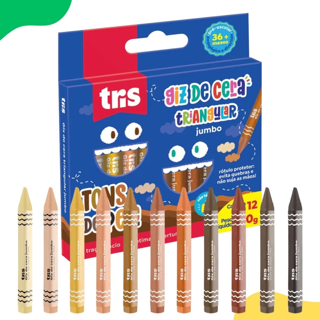 Giz De Cera Triangular Jumbo Tons Pele Tris 12und Colorida