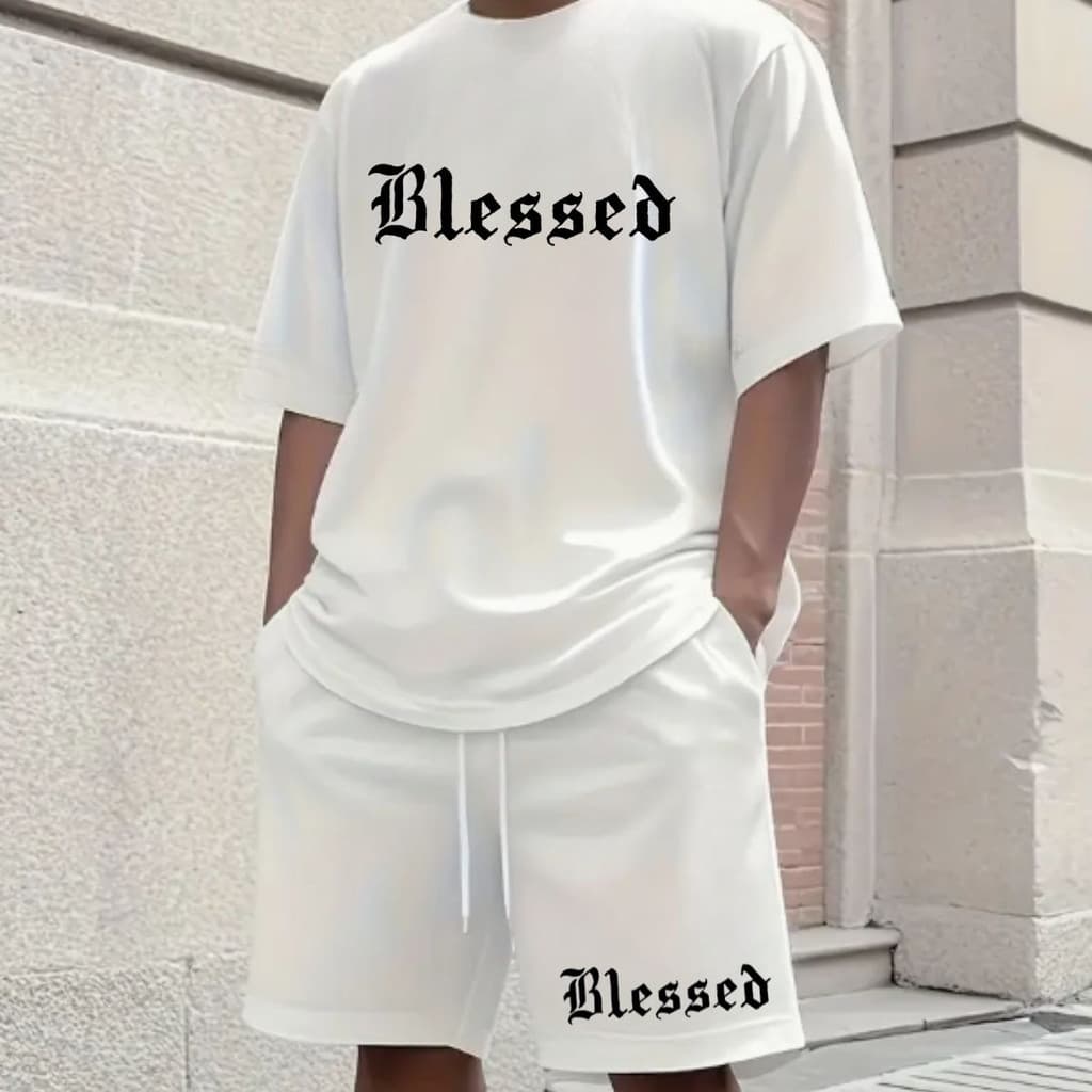 Kit Masculino Camiseta Bermuda Moletom Blessed Vintage Moda Streetwear