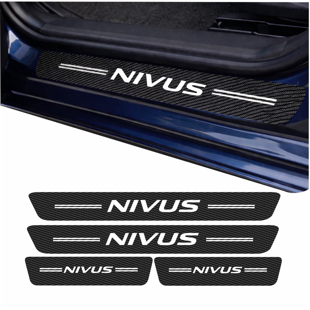 Kit Nivus 4 Peças Adesivo Soleira de Porta Carro Proteção Fibra de Carbono Anti Arranhões Varios Modelos