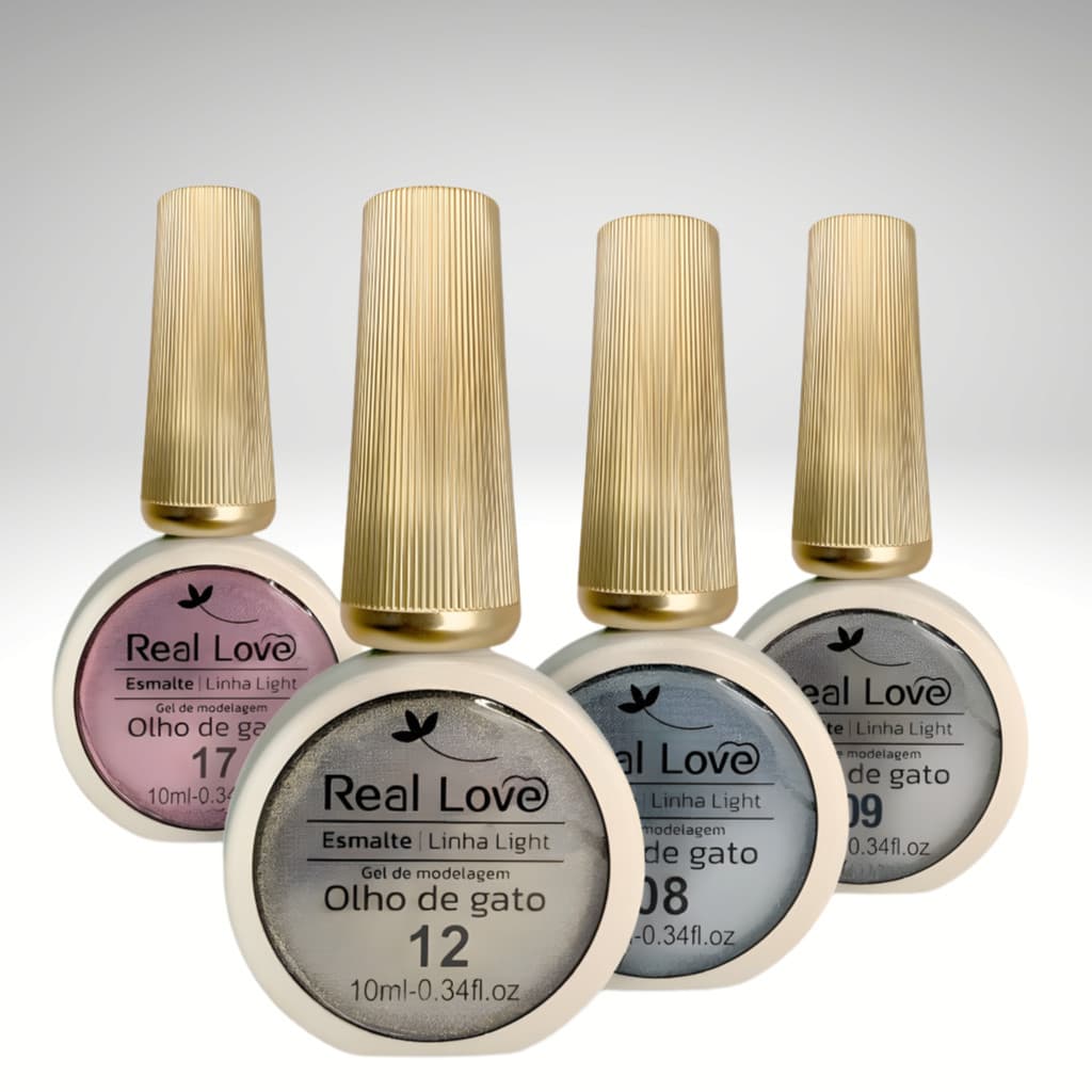 Kit 4 Esmalte Em Gel Refletivo Glitter Olho De Gato 10ml - Real Love