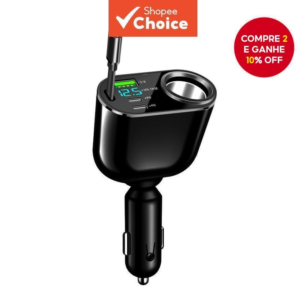 Adaptador De Energia De Carga Super Rápida Universal 66W Carregador De Carro PD + QC3.0 Com Cabo De Carregamento Rápido