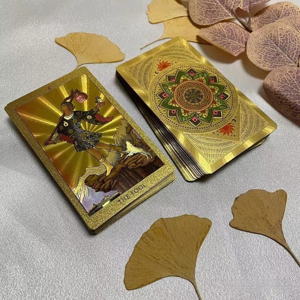Cartão de tarô à prova d'água, 12x7cm, oráculo dourado, dobrável, alta qualidade, com guia em inglês, padrão Weite, 78 c