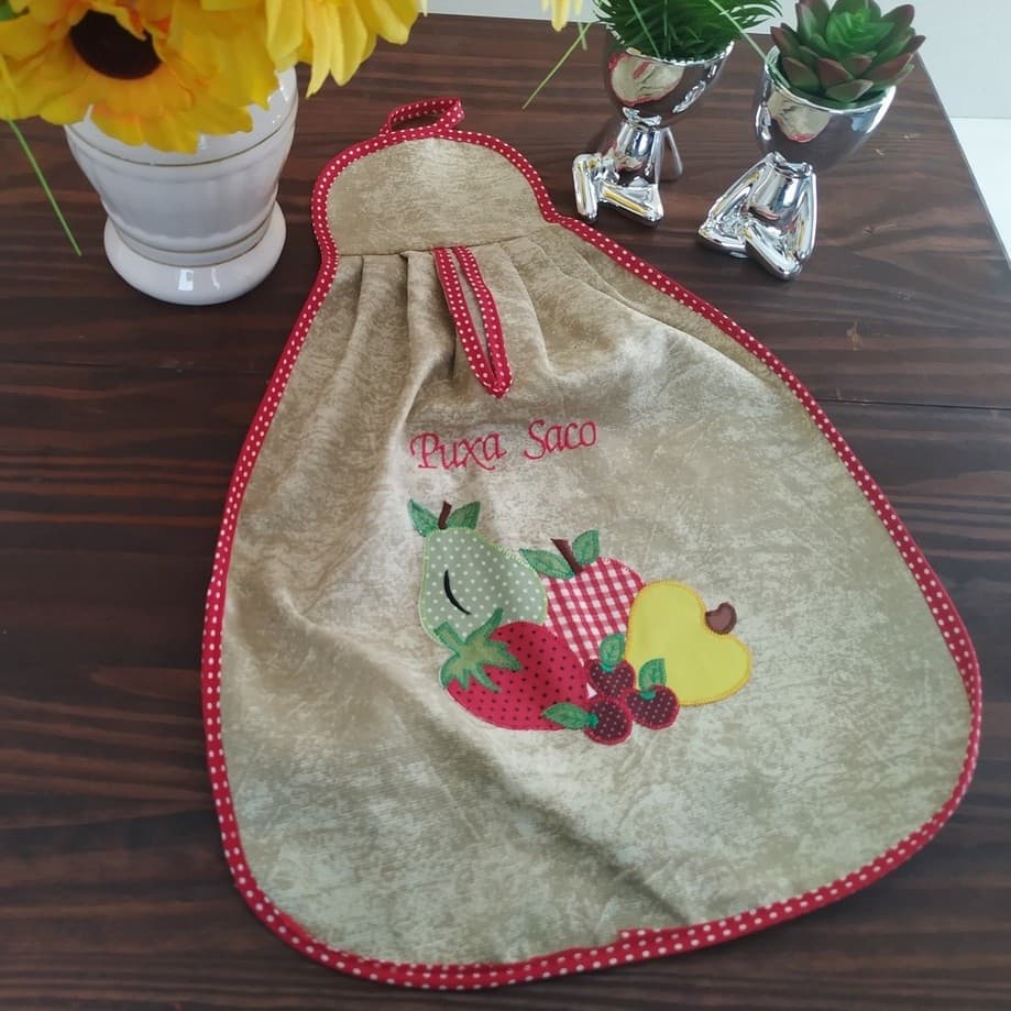 Porta Sacola Puxa Saco Puxa Sacola Avulso Bordados Patchwork Organizadores para Casa
